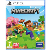 Minecraft game cover for PS5 with characters and pixelated landscape